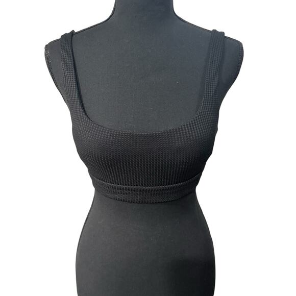 NWT! Aerie Waffle Banded Wide Strap Scoop Bikini Top in Black - Size Small - Picture 4 of 8